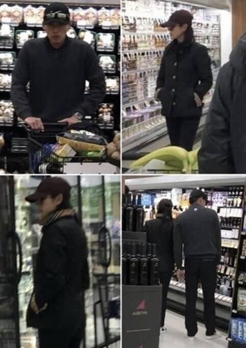 ロサンゼルスのスーパーで買い物をするヒョンビンとソン・イェジンの画像