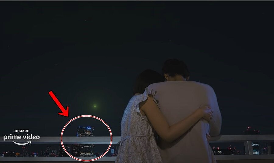 星から来たあなた日本版で、夜景のビルに印を付けた画像