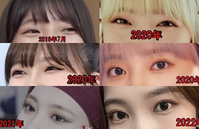 2019年～2022年5月までのNiziUマユカの目を比較した画像